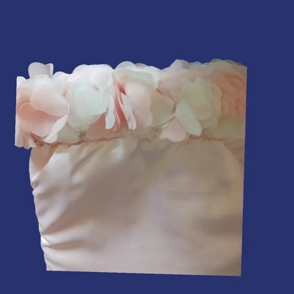 Aimer satin Dragstring Pouch Bag W/Stunning Floral Around The Top Blush Pink